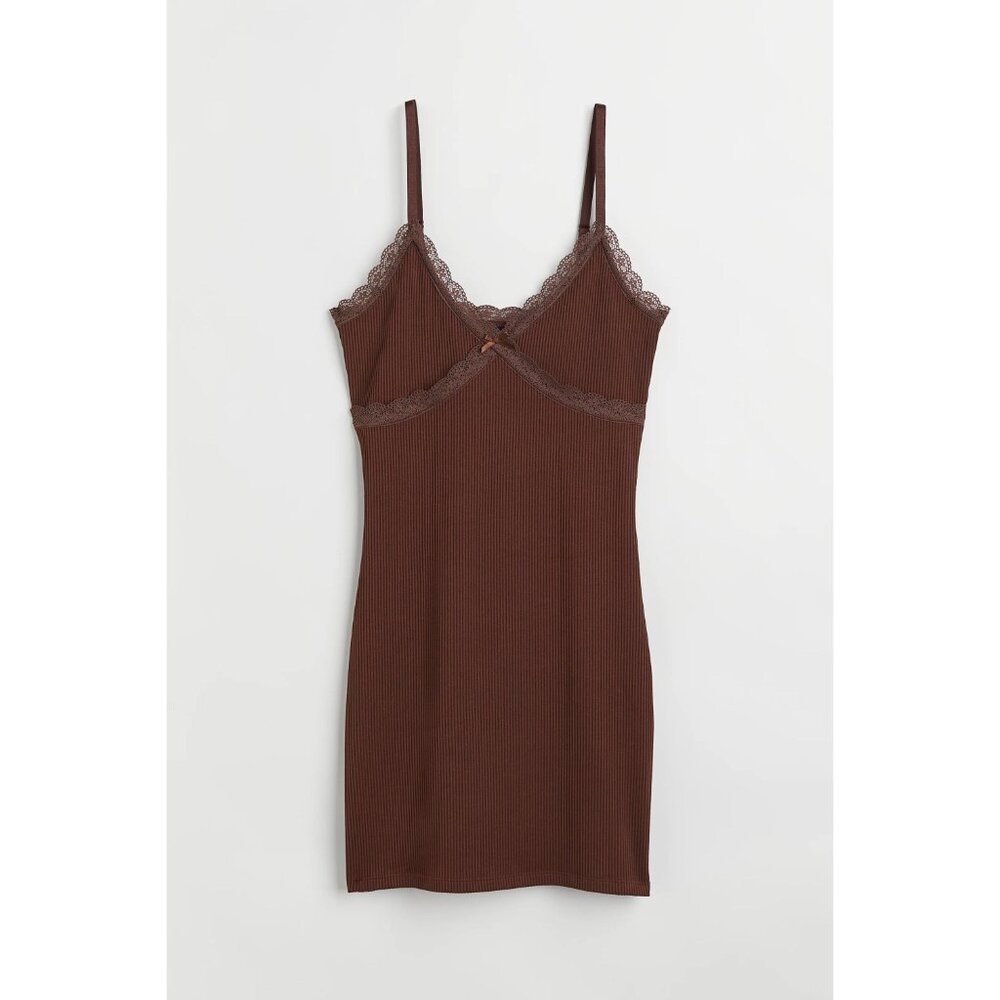 Divided x H&M Brown Ribbed Knit Mini Dress Minimalist Clean Girl Y2K Streetwear - Picture 11 of 14